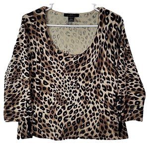 August Silk Knit Leopard Print Top 3/4 Sleeve Silk Blend Women's Size L VTG